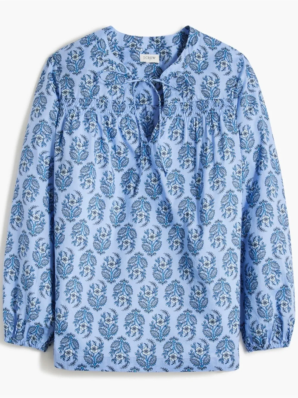 J. Crew Blue Printed Tie Split Neck Top